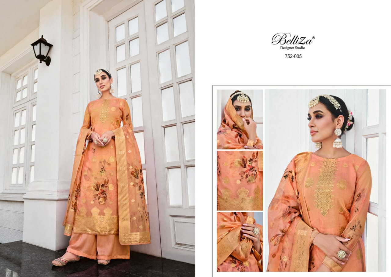 Shahinoor By Belliza Organza Printed Dress Material Catalog